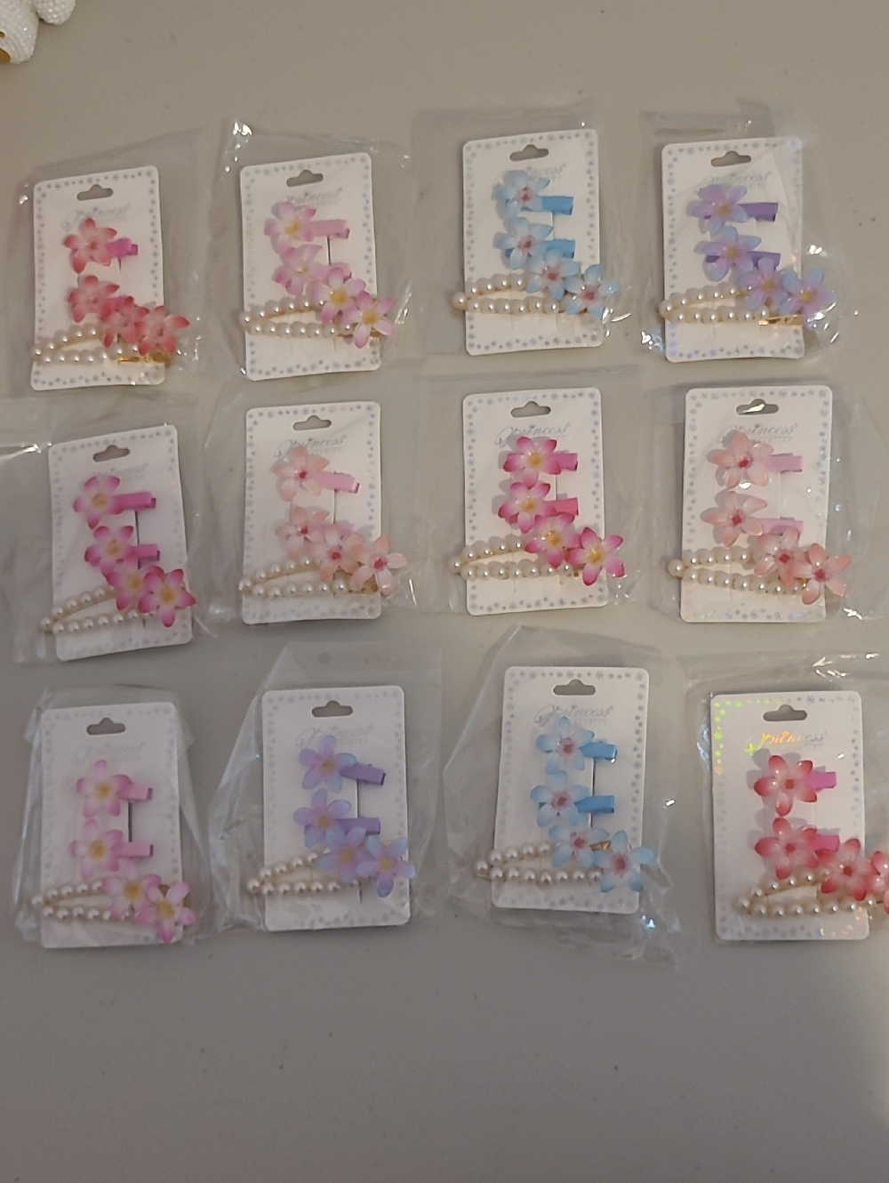 Kids Floral Pearl Hair Clip Set - Pink, Blue, Purple, White